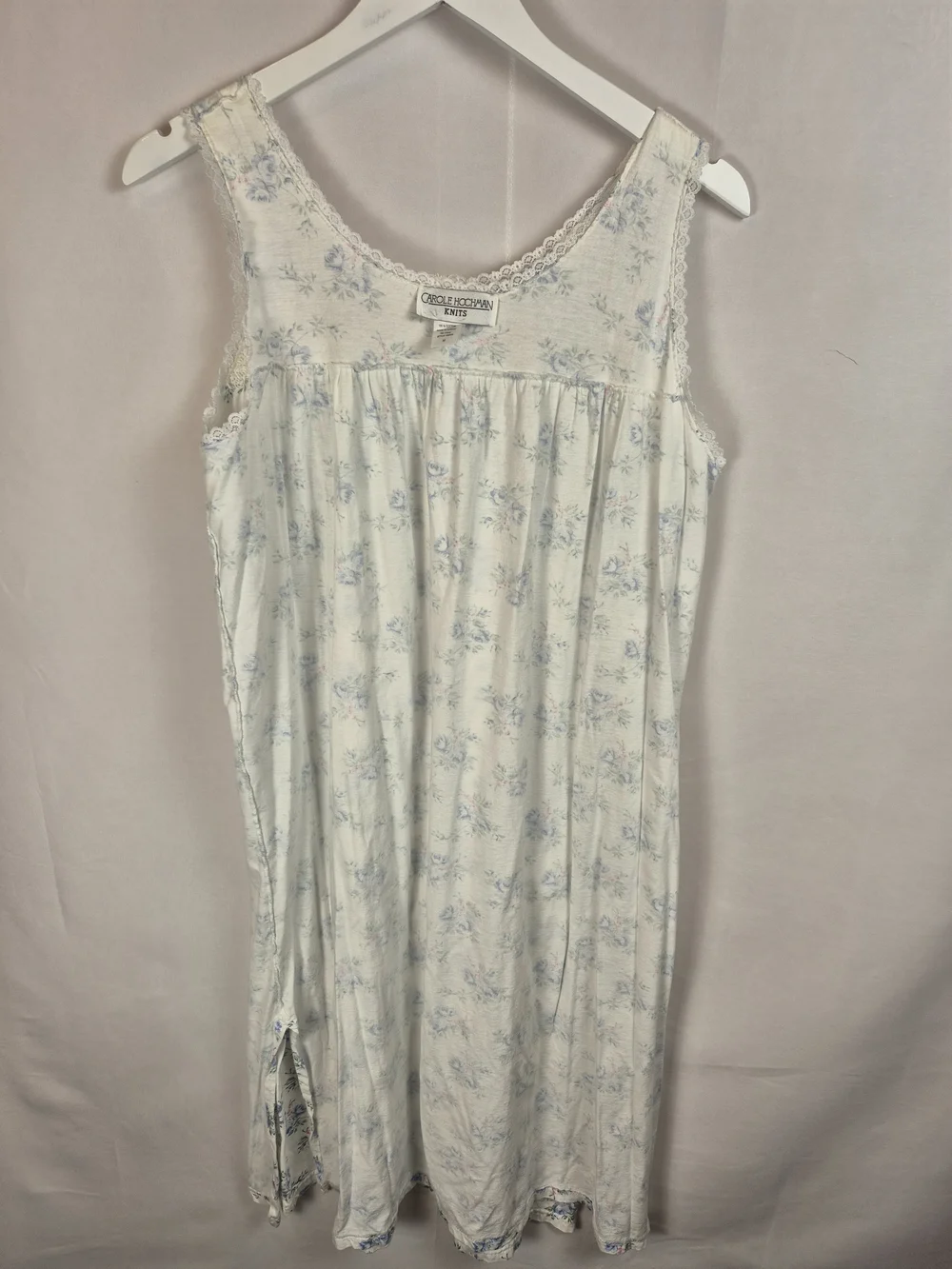 Carole Hochman Cream Nightgown with Blue Floral Print